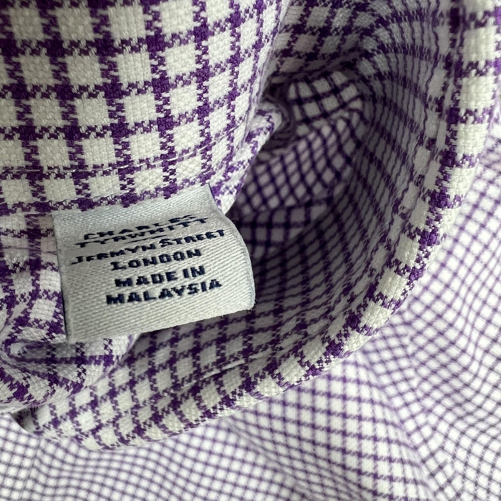 Charles Tyrwhitt Shirt Mens 15.5 34/35 Purple Check Extra‎ Slim Non Iron French - Picture 4 of 15